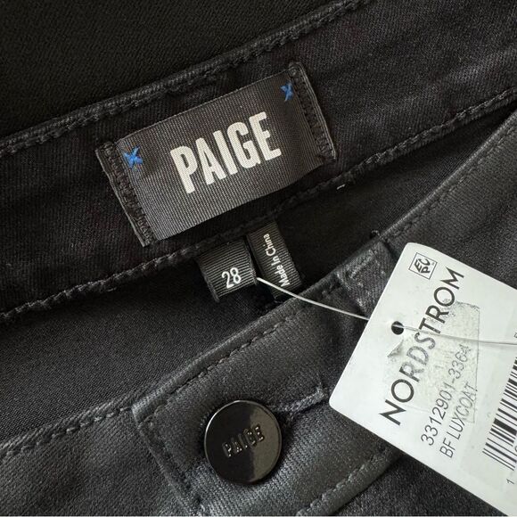 NWT Paige Genevieve Black Fog Luxe Coating Flare Pants Size 28 - Picture 14 of 15